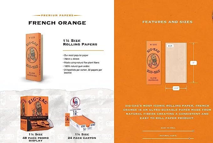 Zig Zag Orange 1 1 /4 Rolling Paper 24 booklets | Item no.: 81