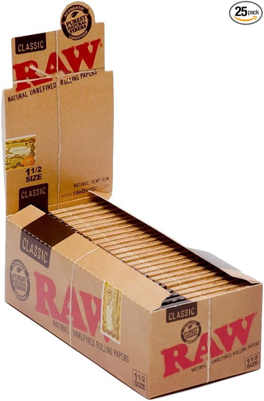 Raw Classic 1 1/2 Size Rolling Paper, 33 Count (Pack of 25) | Item No. 93