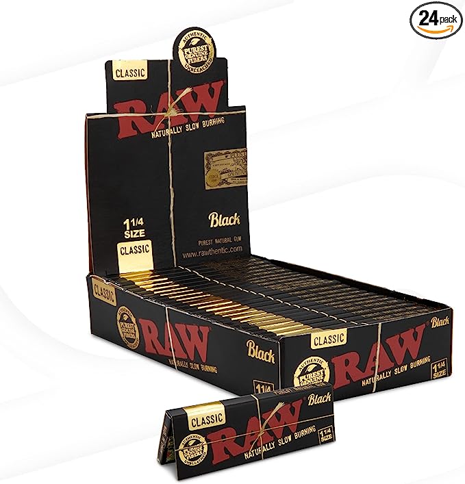 RAW Black 1 1/4 Rolling Papers | 24 Packs of 50 Artisan Papers per Pack | Item no.: 185