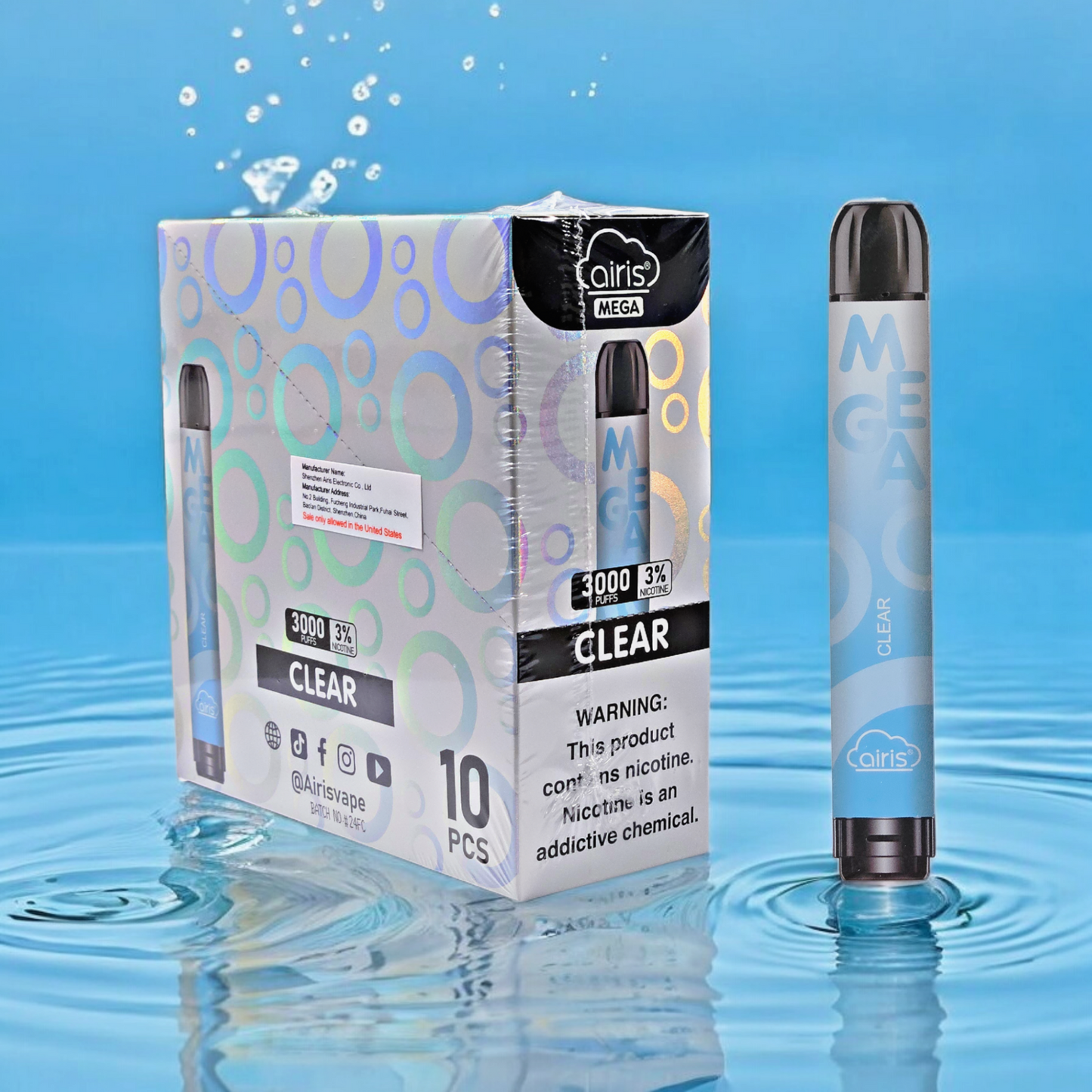 Airis Mega 3000 Puffs 5ml Clear 3% (10 pk)