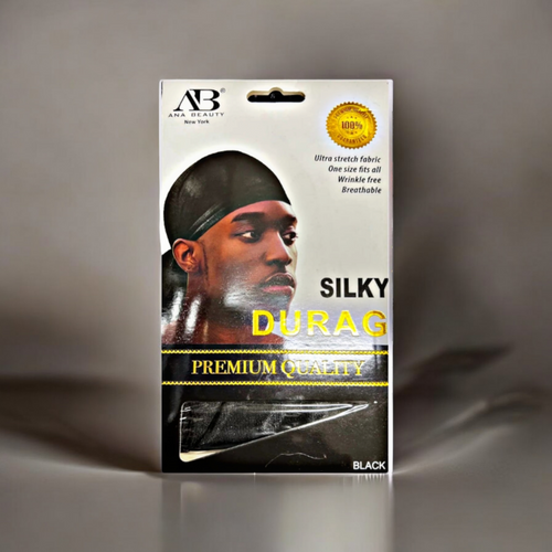 Silku Durag with Long Tie Black