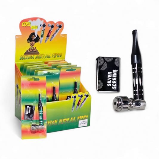 Metal Pipe Small 12ct designer color plastic tip with Filter & Screen | Item no.: 3291