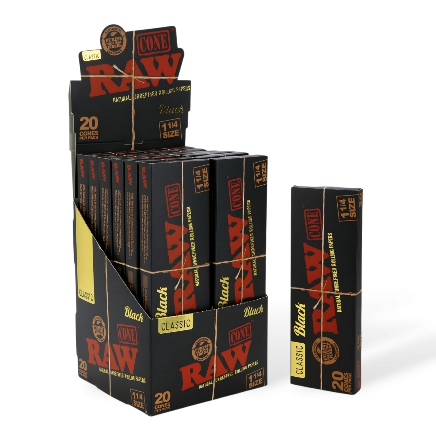 Raw 20 Cones Black 1 1/4 # 3700