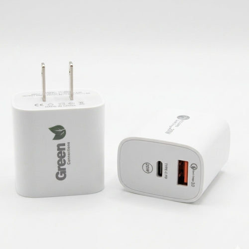 20W Dual-Port Fast Wall Charger – USB-C PD & USB-A QC 3.0 | White | Item no.: 3267