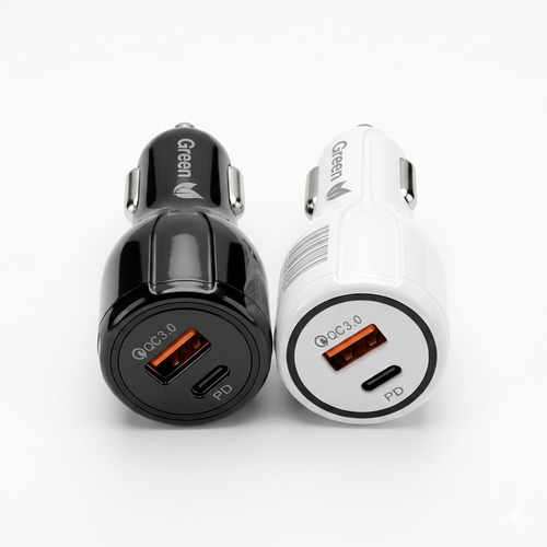 Dual-Port Fast Car Charger – USB-C PD & USB-A QC 3.0 | Item no.: 511