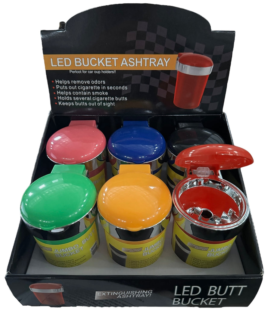 LED Glass Butt Bucket Ashtray 6ct Assorted | Item no.: 2416