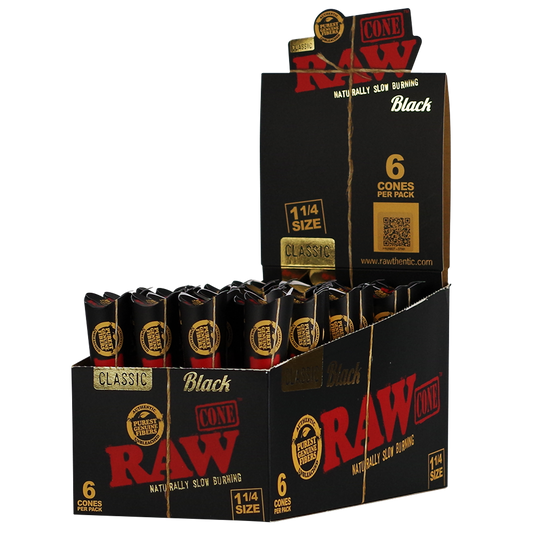 RAW Black Classic 1 1/4 Cones 6ct Pack 32ct | Item No: 3266