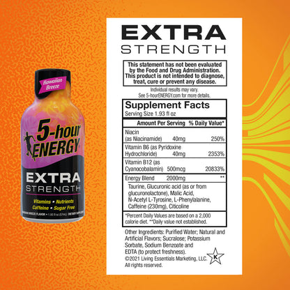 5 Hour Extra Strength Energy Shots- Hawaiian Breeze (12 per pack) | Item no.: 3425