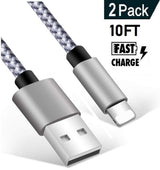 2-Pack 10 ft Braided USB-A to Lightning Charging Cables – Black & White | Item no.: 2029