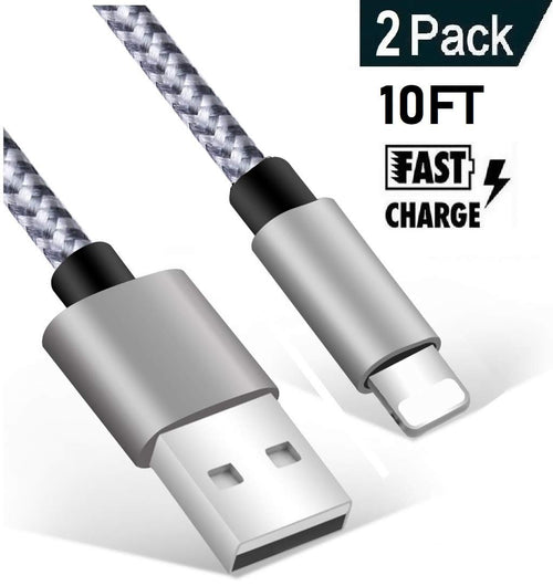 2-Pack 10 ft Braided USB-A to Lightning Charging Cables – Black & White | Item no.: 2029
