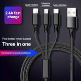 3-in-1 Braided USB Fast Charging Cable – 2.4A Lightning, USB-C & Micro-USB Charger | Item no.: 3010