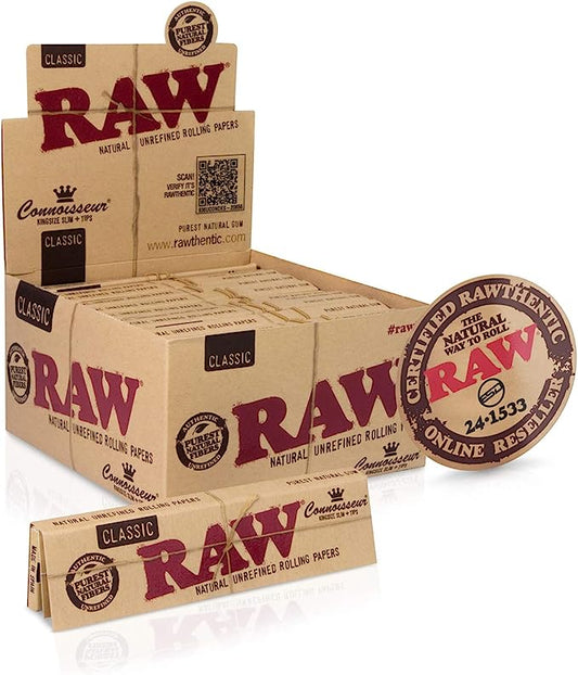 Raw Classic King Slim+Tips Connoisseur 24 ct | Item No:97