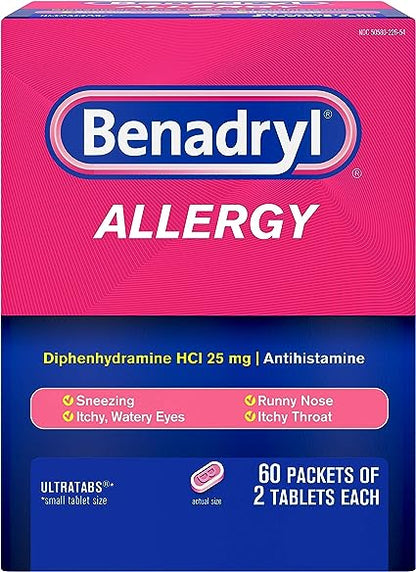 Benadryl Antihistamine Allergy 60 Packs of 2 Tablets | Item No: 60