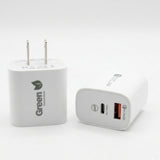 20W Dual-Port Fast Wall Charger – USB-C PD & USB-A QC 3.0 | White | Item no.: 3267