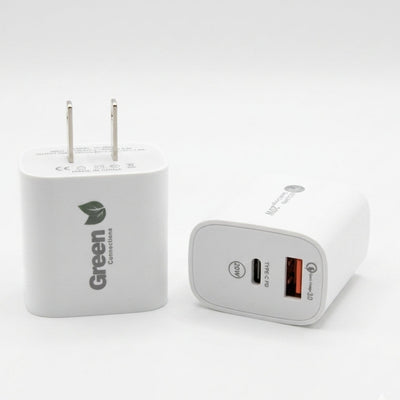 20W Dual-Port Fast Wall Charger – USB-C PD & USB-A QC 3.0 | White | Item no.: 3267