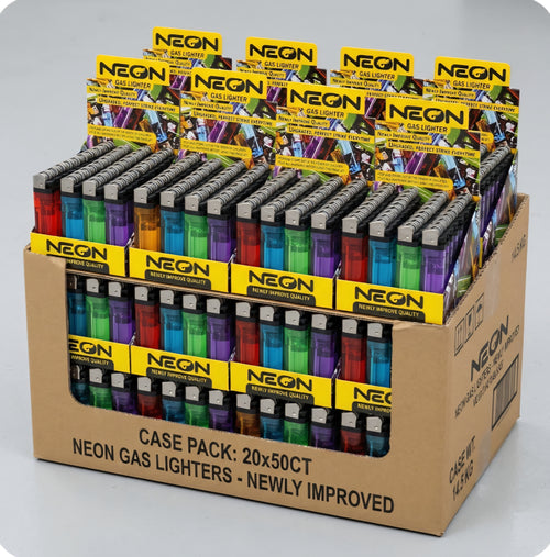 1 case 20×50Pcs Neon Disposable Lighter Assorted Colors. Item no.: 723