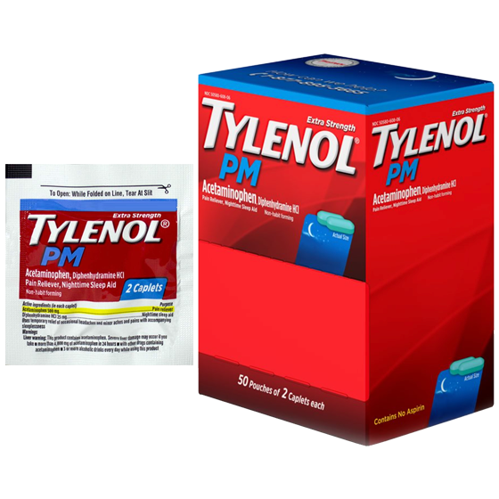 Tylenol PM Extra Strength, 50 Pouches of 2 Caplets | | Item No.: 71