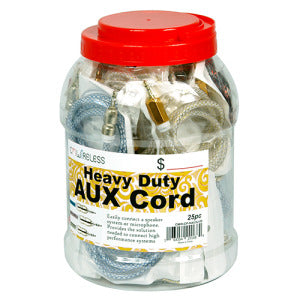25-Piece Heavy-Duty 3.5mm AUX Audio Cable Pack – Male-to-Male Stereo Cords | Item no.: 660