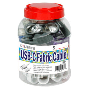 30-Piece USB-C Fabric Braided Charging Cable Pack – Assorted Colours | Item no.: 2443