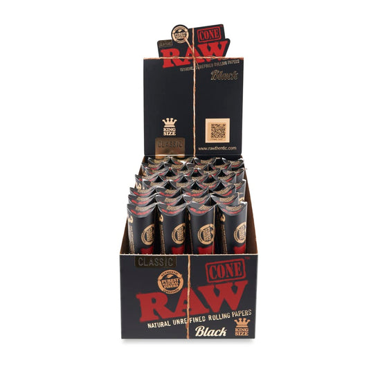 RAW Classic Black King Size 3pk Cones POP- 32ct | Item No: 3304