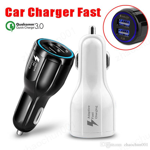 Dual USB 3.1A Fast Car Charger with QC 3.0 – Black or White | Item no.: 3259